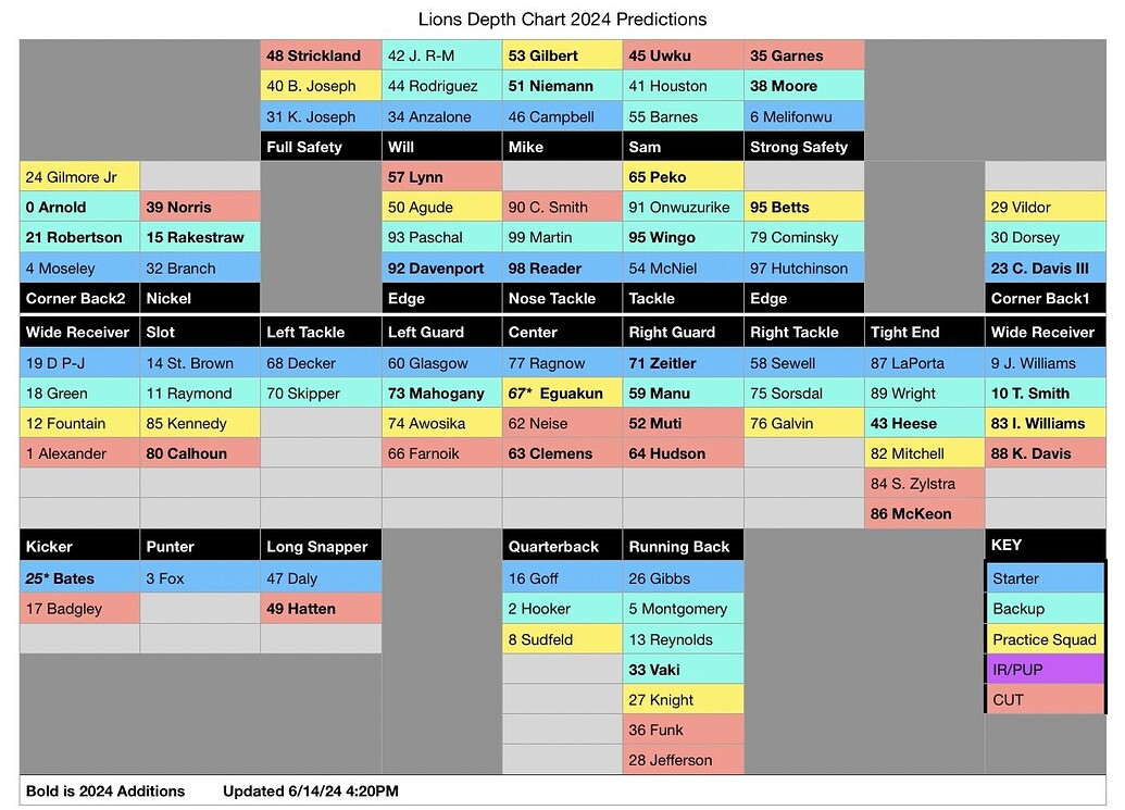 Depth Chart and Bubble tracker going into Camp - The Den