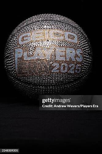 las-vegas-nevada-a-detailed-view-of-the-players-era-championship-basketball-trophy-prior-to
