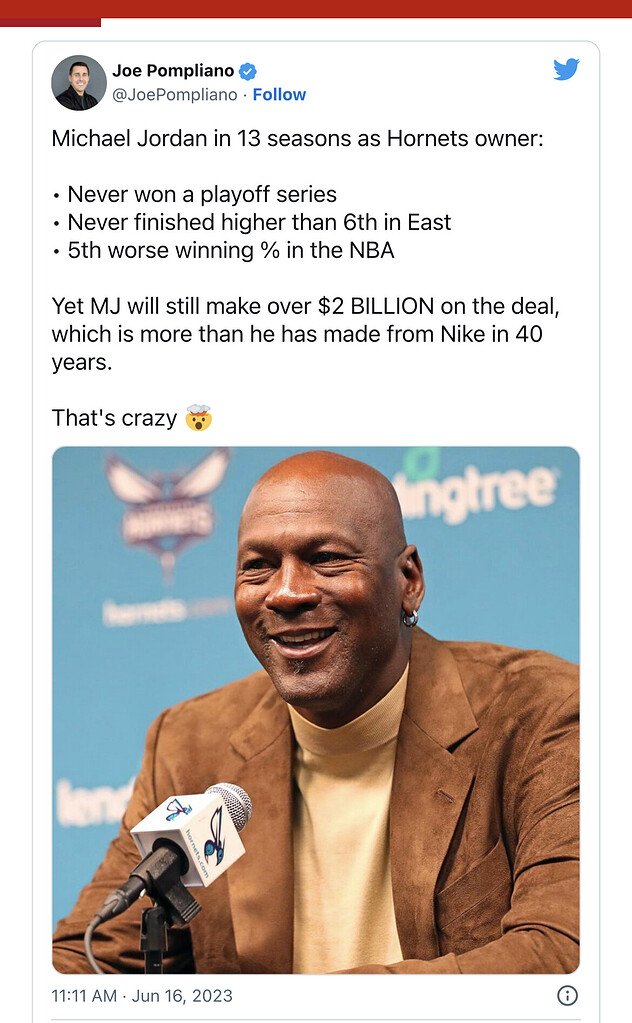 MJ sells Hornets majority - makes more than all Nike earnings - The Den