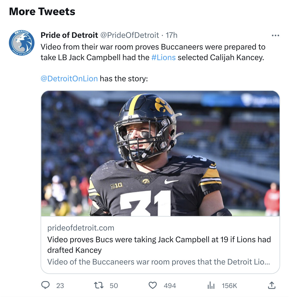 Detroit Lions linebacker Jack Campbell was heavily sought by the