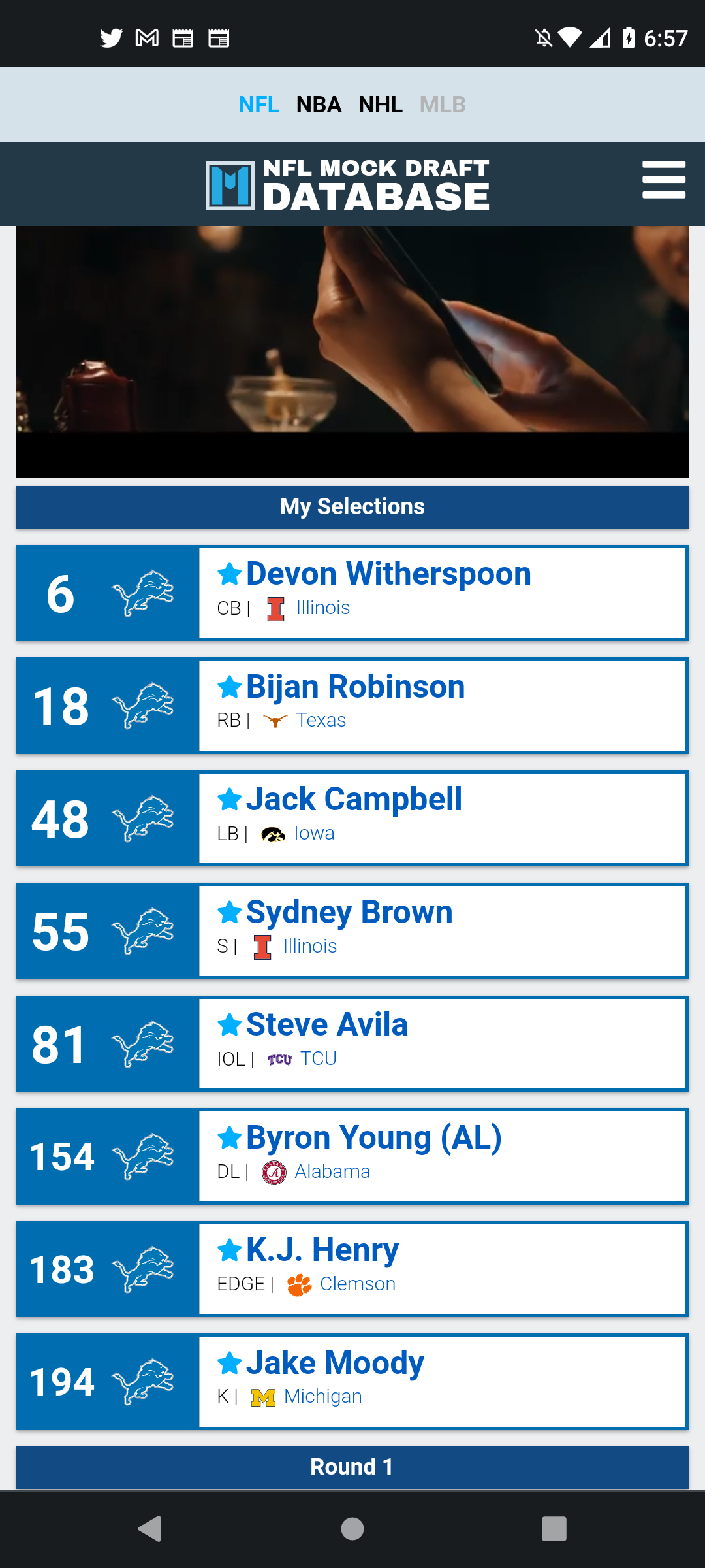 Detroit Lions 2023 NFL mock draft simulation Devon Witherspoon