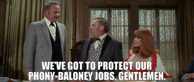 YARN | We've got to protect our phony-baloney jobs, gentlemen. | Blazing Saddles (1974) | Video gifs by quotes | a8aaa2f5 | 紗